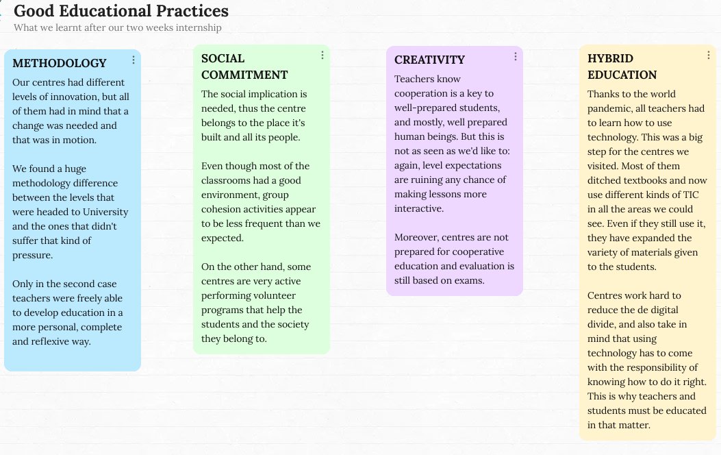 vergesapren's tweet photo. We had our first practical experience a few weeks ago, learning from actual teachers. This is a very summarized summary of what we saw related to Good Educational Practices in our centres @barral_perez @luisa_sanchez92 @isabelta97 #cthinkeMA https://t.co/gBRf15DBTQ