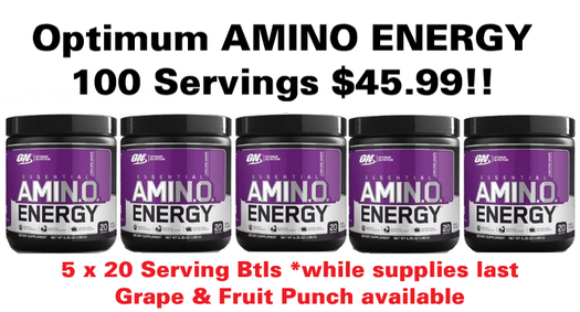 WHILE SUPPLIES LAST

Get 5, 20 serving sized bottles, that's 100 servings -  of Optimum Nutrition Amino Energy - Fruit Punch and Grape flavor - for only $45.99 with coupon DPS10!

Order now at -> https://t.co/tILcFcOm7U

 @Team_Optimum   #OptimumNutrition #TrueStrength https://t.co/ydyc53sVPX