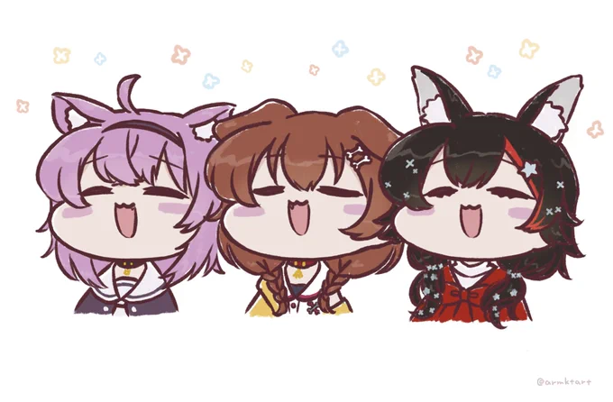やわらかおばかさんトリオ🍙🥐🌲
#ミオころかゆ #できたてころね #絵かゆ #みおーん絵 