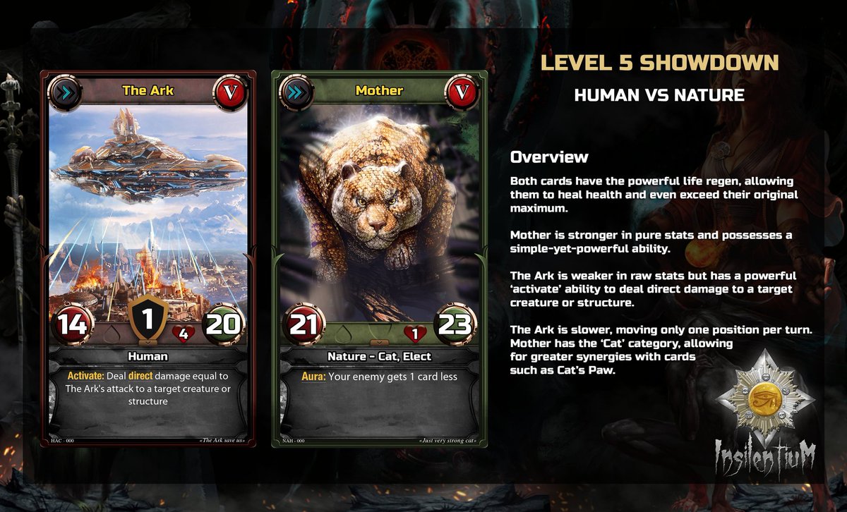 It's Humans vs Nature in our level 5 card showdown.
Both are powerful creatures that can turn the tide of a match.
#insilentium #ccg #indiedev #mobilegame #Unity #cardgame #AndroidDev #Androidgames #unity3d #indiegame #GooglePlayカード #fantasy #Hearthstone #screenshotsunday