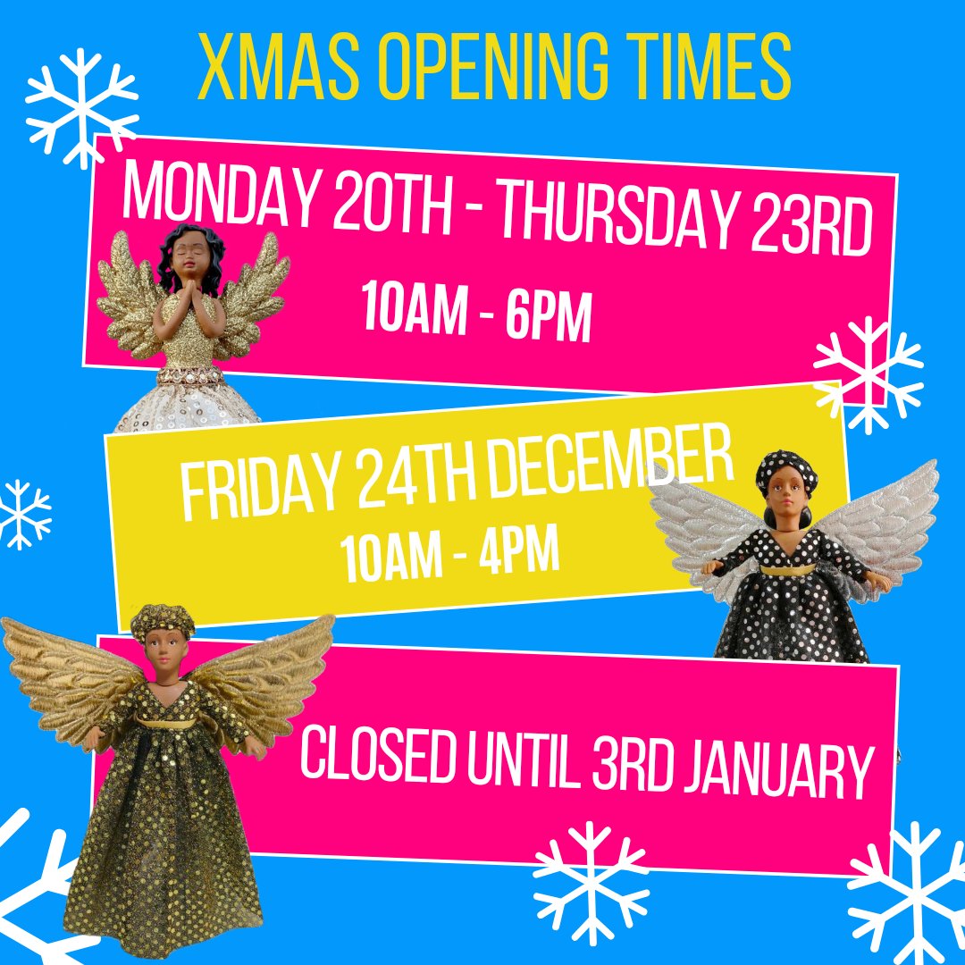 We're entering the last shopping week before Christmas and Kwanzaa, so we're opening the shop an hour earlier to help those who would rather get their shopping done early.
We also offer free click and collect so you can choose what you want online and just pick up your order.