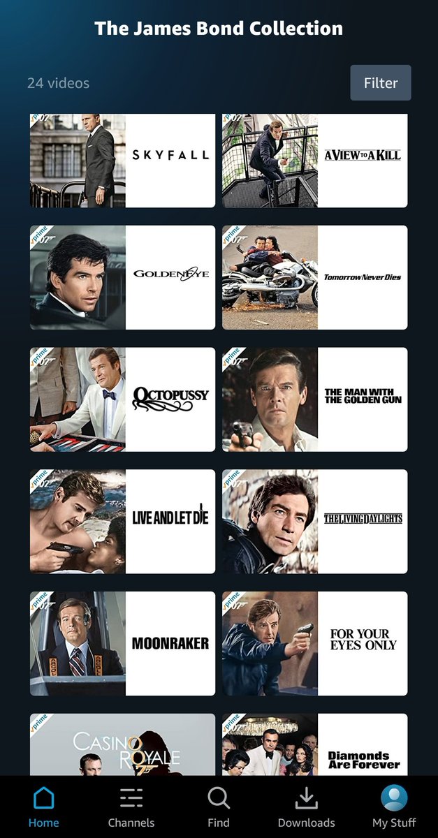 FilmsLoveLife's tweet photo. #Bond25 #JB25 on @PrimeVideo @PrimeVideoIN 👏👏👏
All 24 James Bond movies except for the latest #NoTimeToDie now available only on PrimeVideo.. excellent!! #JamesBond @007 #TheJamesBondCollection #TJBC https://t.co/69Xu4OdHPc