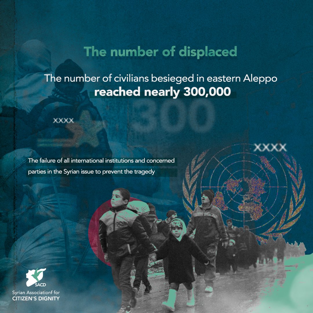 SyrianACD's tweet photo. Today marks 5th anniversary of the displacement of the city of #Aleppo, which lasted for ten days and was known as the largest forced displacement carried out by the Assad regime and its Russian and Iranian allies since the beginning of the conflict in #Syria. #NoReturnWithAssad https://t.co/pvVkzyZ9QZ