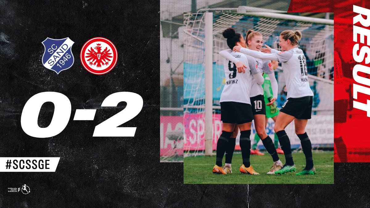 eintrachtint's tweet photo. Our women's team round off 2021 with a 2-0 win at SC Sand and head into the winter break in fourth place in the FLYERALARM Women's Bundesliga.💪
Well played, girls!❤️🦅
#SGE | #EintrachtFrauen | #SCSSGE 0-2 https://t.co/ZHYlokEgxN