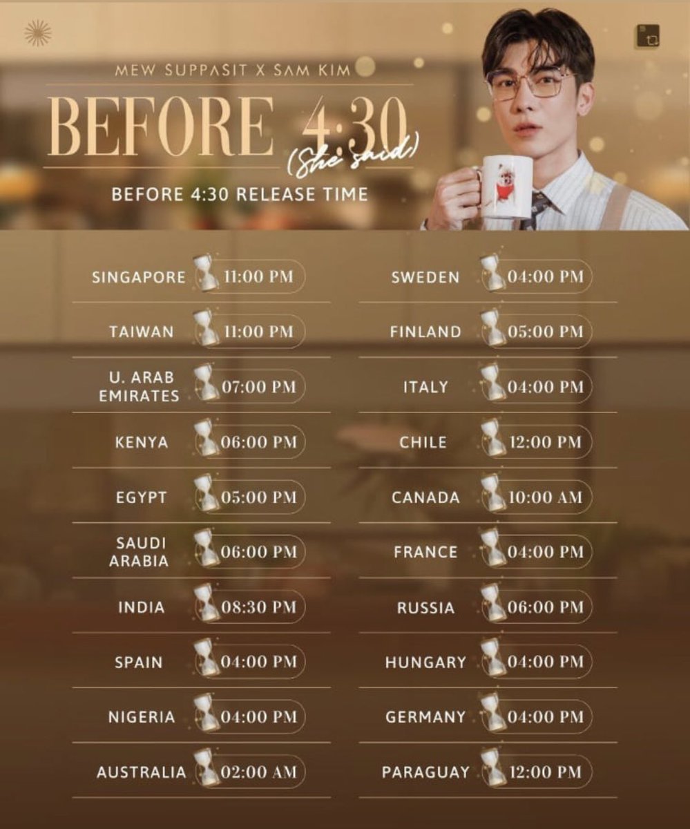 Sol_de_Lima's tweet photo. 📆 Press conference for the launch of the MV of "Before 4:30"
🎙️ Artist Mew Suppasit × Sam Kim
🎏 Location: River Park, Icon Siam department store
⏰ Starts at 3 p.m.
Check the time of your country. 👇
#MewSuppasit @MSuppasit
#Anchile #SanKim
#Before430 #MewSuppasitStudio https://t.co/55rMXOpXvz