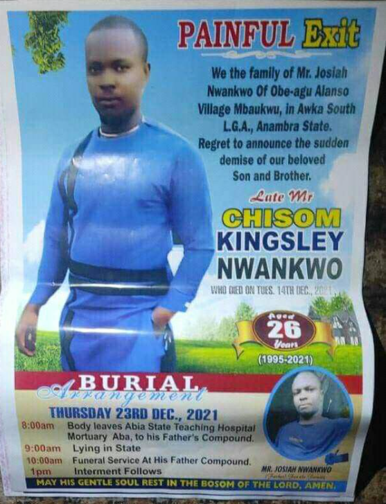 GoldenBalance86's tweet photo. Sadly ,our Brother ,comrade and Umu Chukwu writers media warrior ,Munachi Biafra will be laid to rest on Thursday ,23 December 2021 .May CHUKWU OKIKE ABIAMA grant him an internal rest forever till we meet again SELAH..#FeeIdaraGold #FreeAdaIPOB #FreeHenryIkechukwu #FreeTheIfedi https://t.co/YAJsKDjuxB