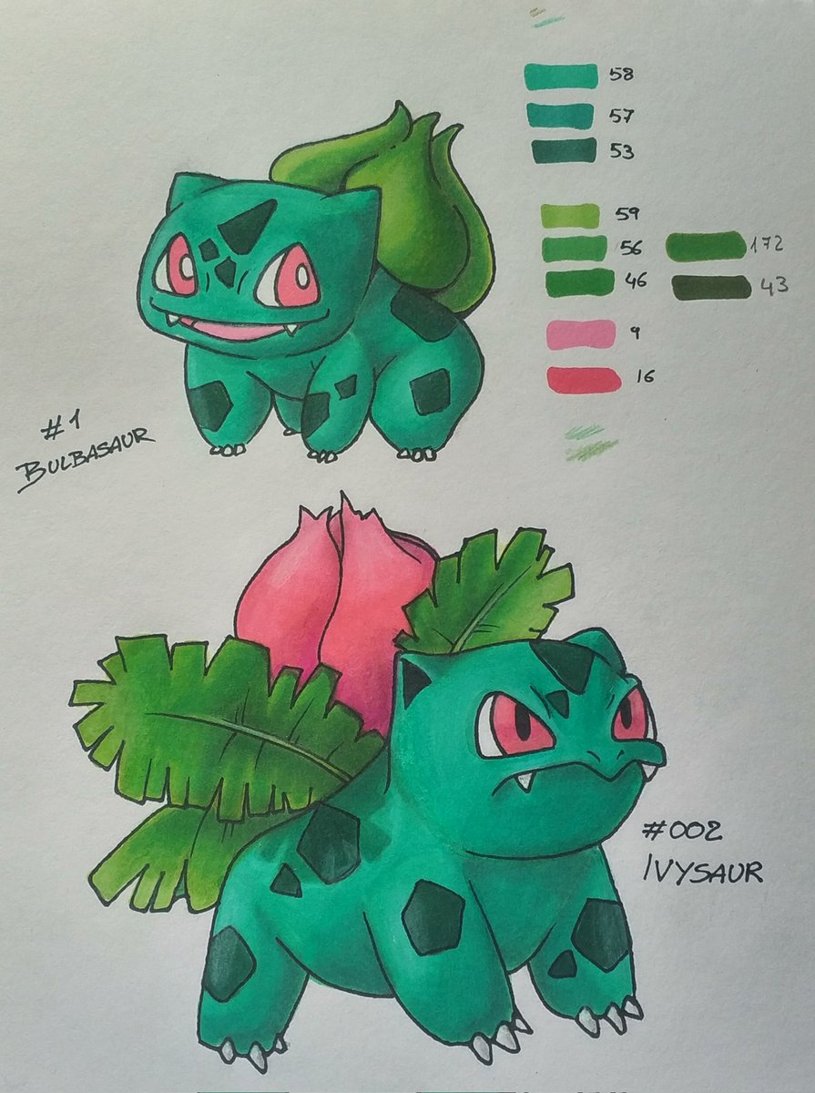 MaeLilium's tweet photo. Esta mañana me he acordado de que tenía los lápices de colores así que también he añadido unos detalles nuevos.
Estoy más feliz con el resultado de #bulbasaur e #Ivysaur.
#Pokemon #Touchnew https://t.co/5edAgFpBAY