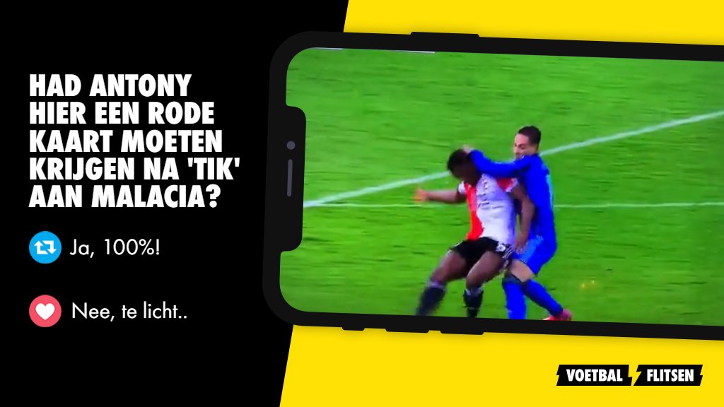 Wat vind jij: had #Antony een rode kaart moeten krijgen na 'tik' aan Tyrell #Malacia? Oordeel zelf! #feyaja 

RT = Ja, 100% rood!
LOVE = Nee, te licht.. 

voetbalflitsen.nl/nieuws/j1tkne/…
