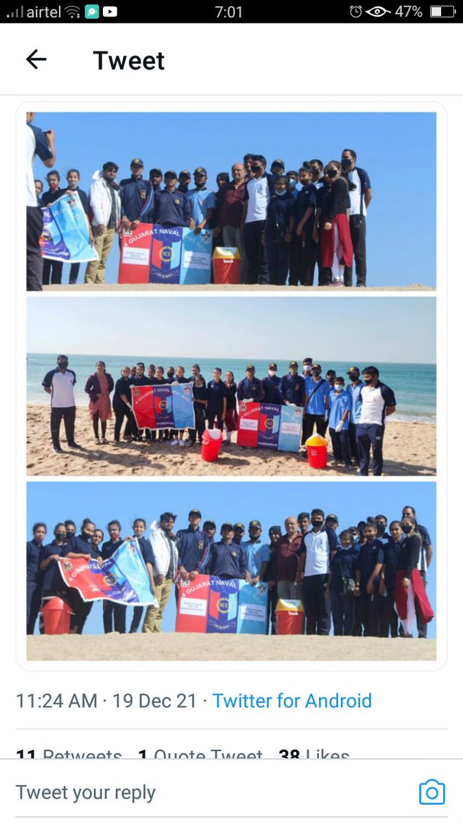 #PuneetSagar 
#BeachCleanship 
Today,I,am cadet hitiksha lodhari of 4 GUJ NU NCC carried out BeachCleanship at madhavpur beach under puneet sagar Abhiyan raised awareness in importance of keeping beaches clean.
@DefencePRO_Guj
@HD_DG_NCC