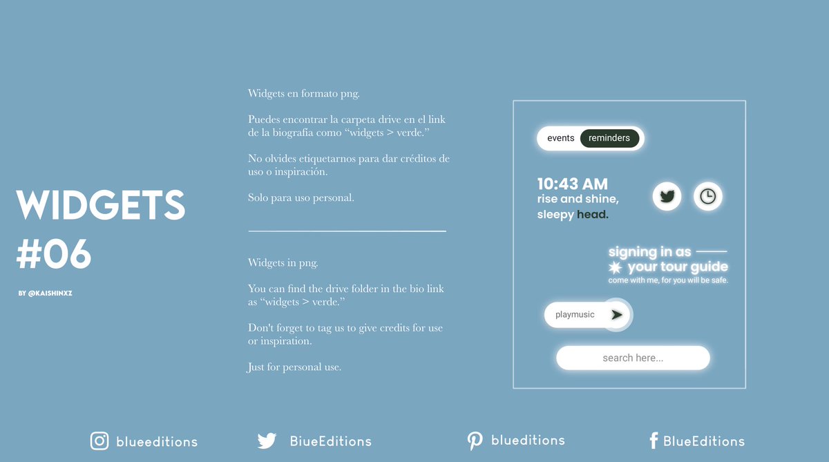 ⠀⠀⠀⠀⠀⠀Widgets #06. 
©  <a href="/kaishinxz/">soren.</a>. 

Si te sirve no olvides dejar tu MG y RT. 

Da créditos etiquetándonos.

⚠︎︎ ¡No olvides activar las notificaciones! 

PNG: drive.google.com/drive/folders/…