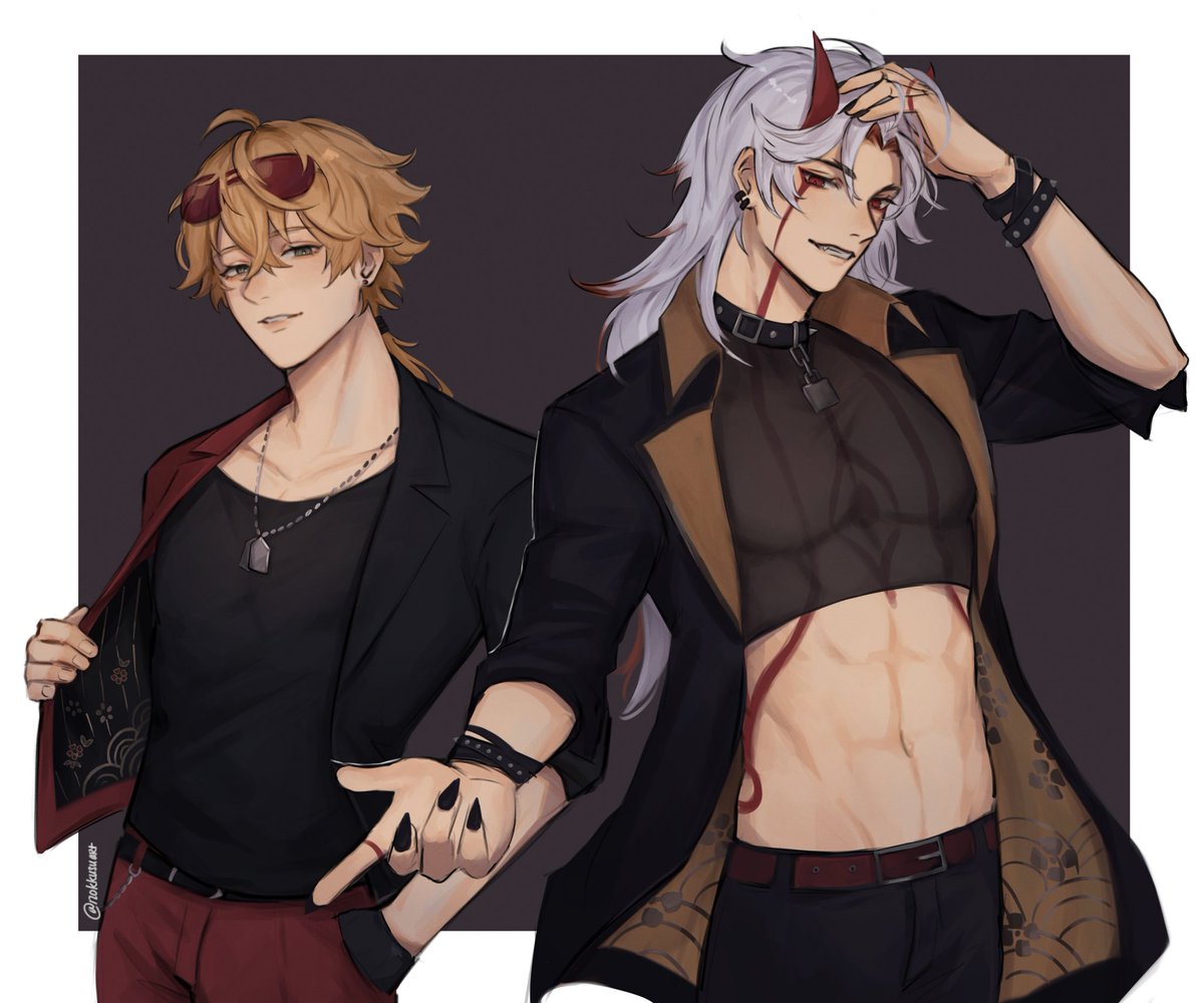 nokkusuart's tweet photo. Daddies

 #原神 #GenshinImpact #Kaeya #diluc #childe #zhongli #thoma #aratakiitto https://t.co/OBkgq55rPJ