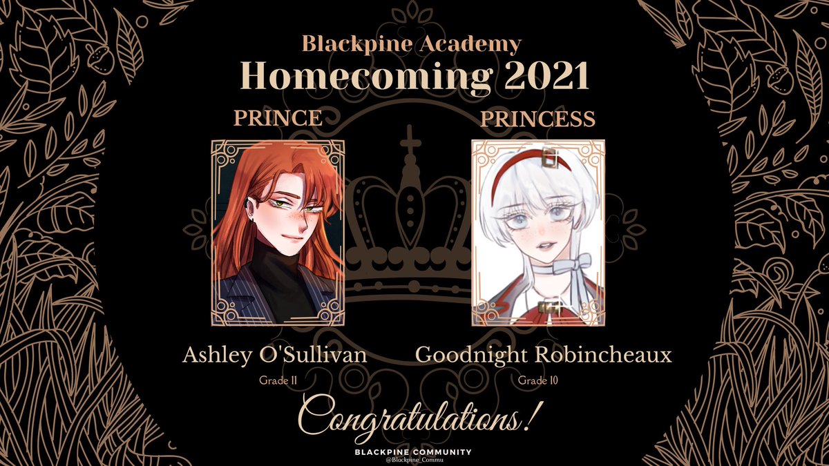 Blackpine_Commu's tweet photo. 👑𝐇𝐨𝐦𝐞𝐜𝐨𝐦𝐢𝐧𝐠 𝐂𝐨𝐮𝐫𝐭𝐬 𝟐𝟎𝟐𝟏

Congratulations for Our Homecoming Courts✨

KING @BPM_Jayce 
QUEEN @Gloria_BPM 
PRINCE @BPM_Ashley 
PRINCESS @BPM_Goodnight 

#HomeCourt_BPM #Homecoming_BPM

Voting result: https://t.co/vr6PryRzYm https://t.co/N4h3uGEpbF