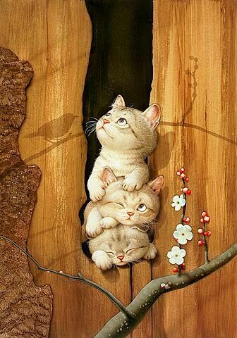 Смешные открытки с котом. Японский художник Макото Мурамацу. Коты Макото Мурамацу. Картины японского художника Макото Мурамацу. Макото Мурамацу картины кошки.