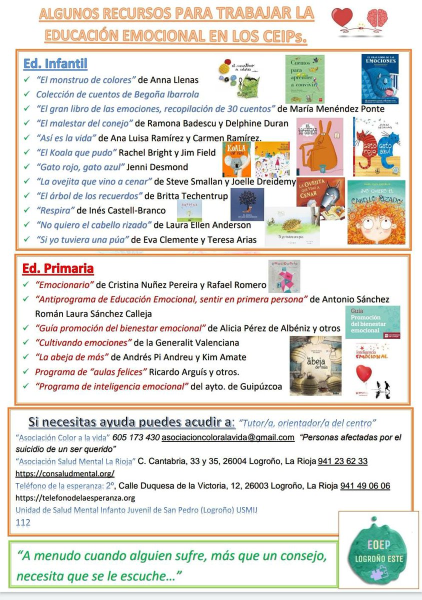 Esta semana en el EOEP Logroño Este queremos compartir con vosotr@s distintos recursos para trabajar la Educación Emocional