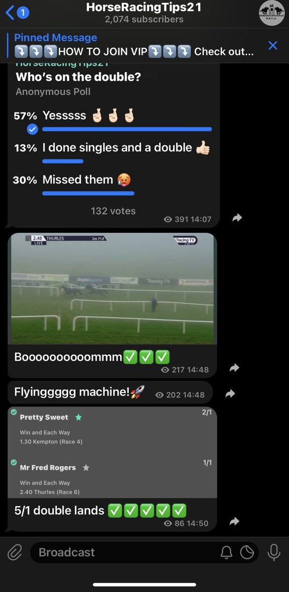 5/1 DOUBLE LANDS ✅

Tipped in my free group ⤵️

t.me/HorseTips21