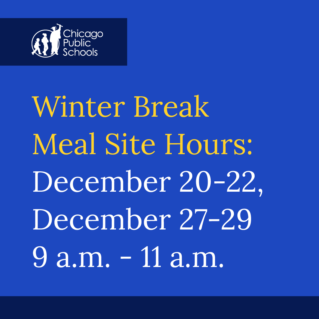 ChiPubSchools's tweet photo. CPS will be providing meals at more than 70 schools during winter break. You can pick up meals on December 20, 21, 22, 27, 28, and 29 from 9:00 a.m. to 11:00 a.m. Please visit https://t.co/kcq3WicUDp to find a location near you. https://t.co/XPiJJp3I5E