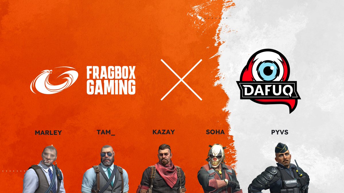 Fragboxgaming's tweet photo. #CSGO 🪖

De nouveaux phénix entrent dans la volière ! 

Nous avons l'immense plaisir d'accueillir notre deuxième équipe CSGO, qui évoluera dans une dimension plus fun et streamera sous nos couleurs 😎

Bienvenue @TeamDafuq 🔥

#WeAreOneFBX https://t.co/wvTtJQ2FmP