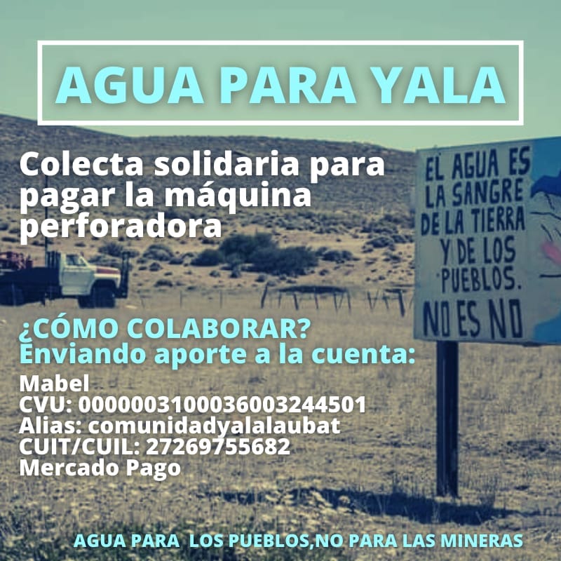 MariaRosaMaza1's tweet photo. A toda la comunidad twitera, ayudemos a #YalaLaubat que resiste estoico el avance de las mineras.Necesitan poder hacer una perforacion nueva porque el pozo del q se abastecian se secó.
Lo q podamos aportar ayuda..gracias!! Rt por favor .
@RadioLibreFM @NoalaminaEsquel https://t.co/gtWKQ55dBi