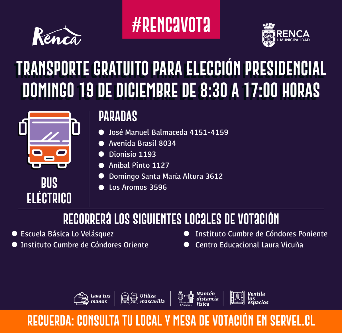 RadarRenca's tweet photo. Aquí la ruta de los buses de acercamiento gratuitos que dispuso @Muni_Renca para esta jornada de elecciones #Renca (2/2) 🚌⛰️ https://t.co/V8swABAAZJ