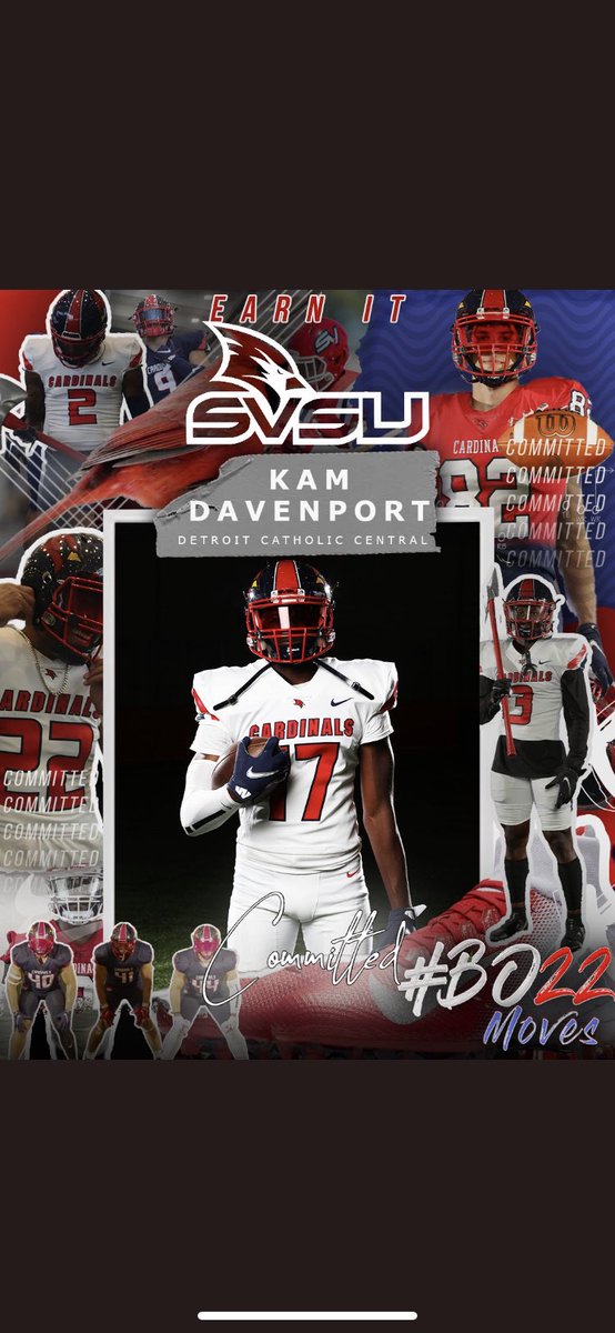 Kam Davenport (@killakam_17) on Twitter photo I am Very happy and Blessed to say I am 100% COMMITTED to SVSU! I appreciate all who have helped <a href="/RisingStars6/">Rising Stars Academy</a> <a href="/coachquan23/">JaQuan Hankinson</a> @WideOut_Tech <a href="/qterback5/">Kevin Glenn</a> . Thanks to the SVSU coaching staff for believing in me and I’m ready to get after it <a href="/rbrady1313/">Ryan Brady</a> <a href="/McKeownDB/">Dan McKeown</a> <a href="/mzanellato/">Coach Matt Zanellato</a> #Earnit I am Very happy and Blessed to say I am 100% COMMITTED to SVSU! I appreciate all who have helped <a href="/RisingStars6/">Rising Stars Academy</a> <a href="/coachquan23/">JaQuan Hankinson</a> @WideOut_Tech <a href="/qterback5/">Kevin Glenn</a> . Thanks to the SVSU coaching staff for believing in me and I’m ready to get after it <a href="/rbrady1313/">Ryan Brady</a> <a href="/McKeownDB/">Dan McKeown</a> <a href="/mzanellato/">Coach Matt Zanellato</a> #Earnit