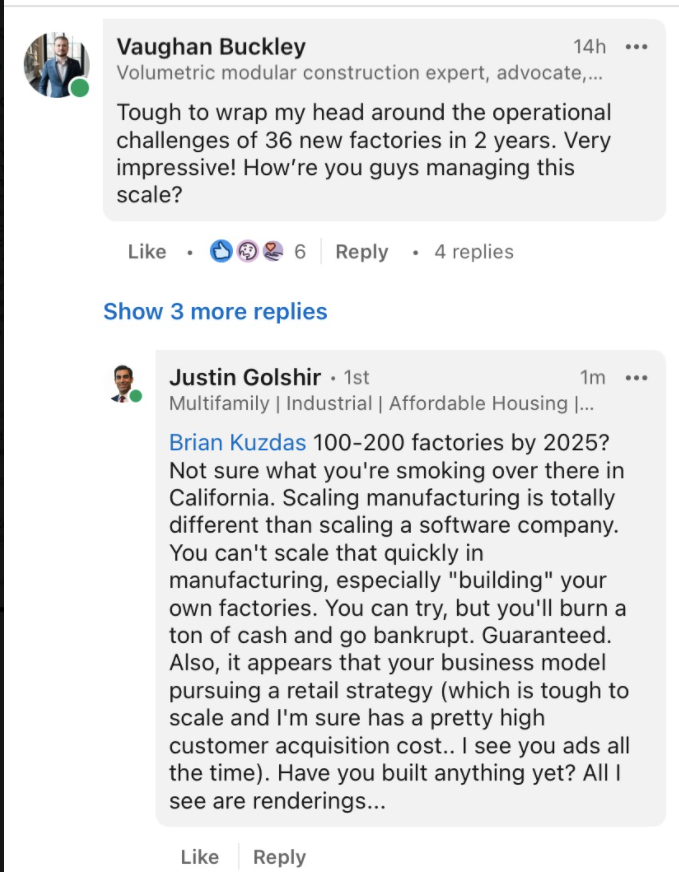 apparently, having just sat by while Katerra incinerated $3B dollars, people in the building industry are now pushing back organically against mountebanks with nothing more than V-ray based claim to "disrupt construction"