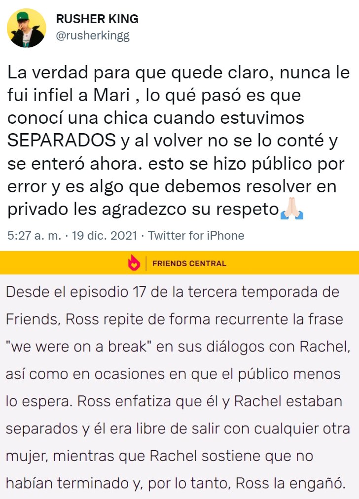 porquetendencia's tweet photo. "We were on a break":
Por los comentarios sobre un tweet de @rusherkingg https://t.co/4BjAWbPbeS