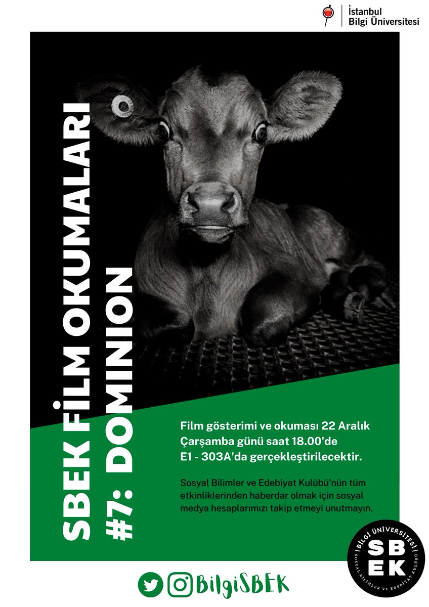 Dominion belgeseli, SBEK Film Okumaları 7. Oturumu kapsamında Bilgi'de!

İnsanların hayvanlar alemindeki egemenliğinin geçerliliğini sorgulayan Dominion belgeselini izlemek ve tartışmak için 22 Aralık Çarşamba günü saat 18.00'de E1 - 303A'da buluşuyoruz. Davetlisiniz!