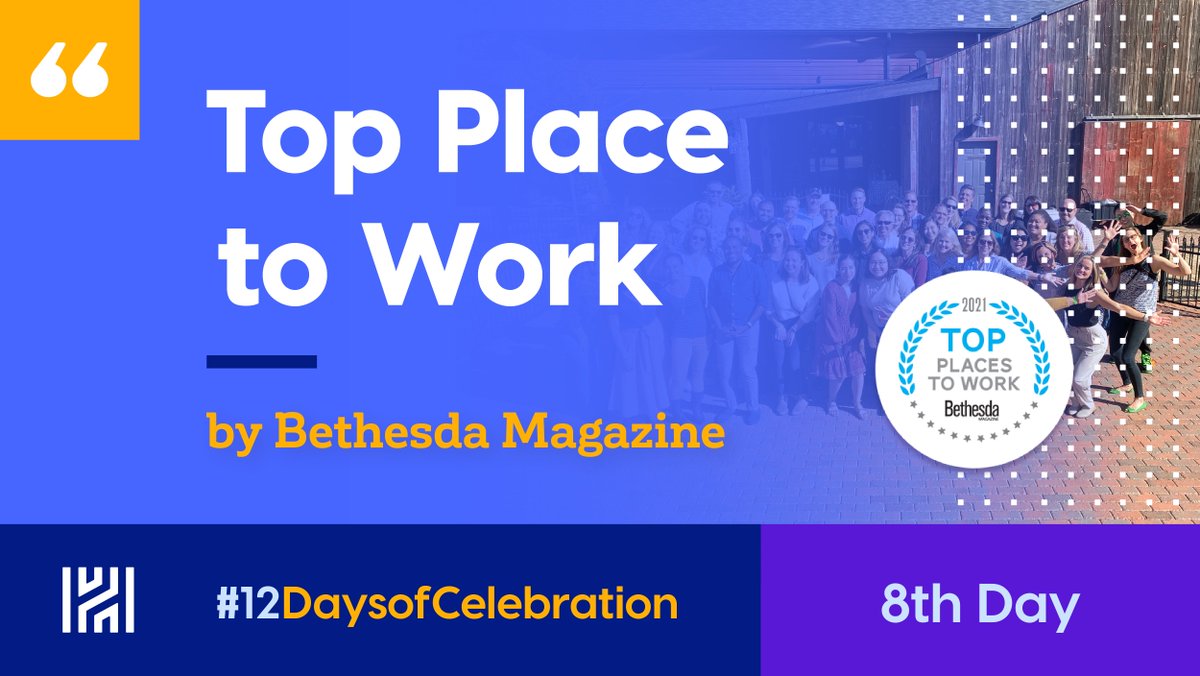 thehatchergroup's tweet photo. We were honored to be named a “Top Place to Work” by @Bethesda_Mag! Our team is focused not only on delivering excellent work to advance our clients’ missions, but also on creating a work environment where individual efforts are celebrated and rewarded. #12DaysofCelebration https://t.co/BElv21kN6I