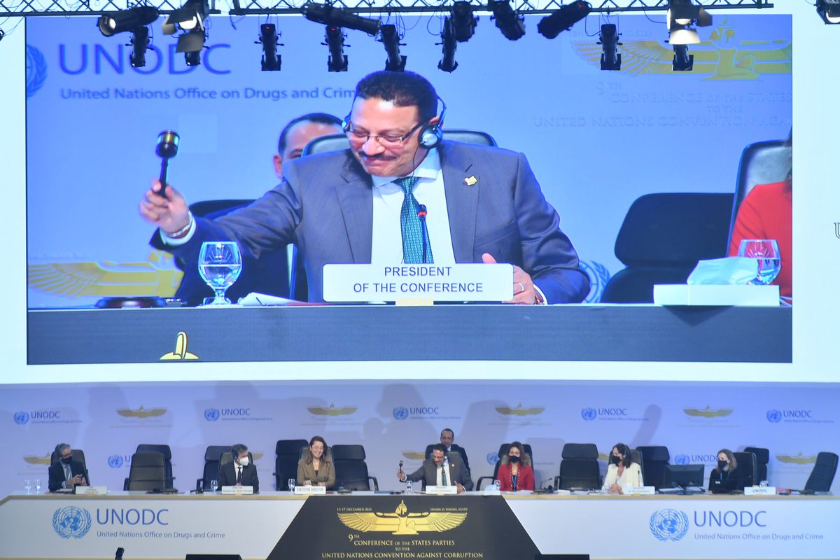 Adopted: The #CoSP9 Sharm el-Sheikh declaration on fighting corruption in times of crisis aims to guide efforts to #RecoverBetter from the #COVID19 pandemic with integrity.