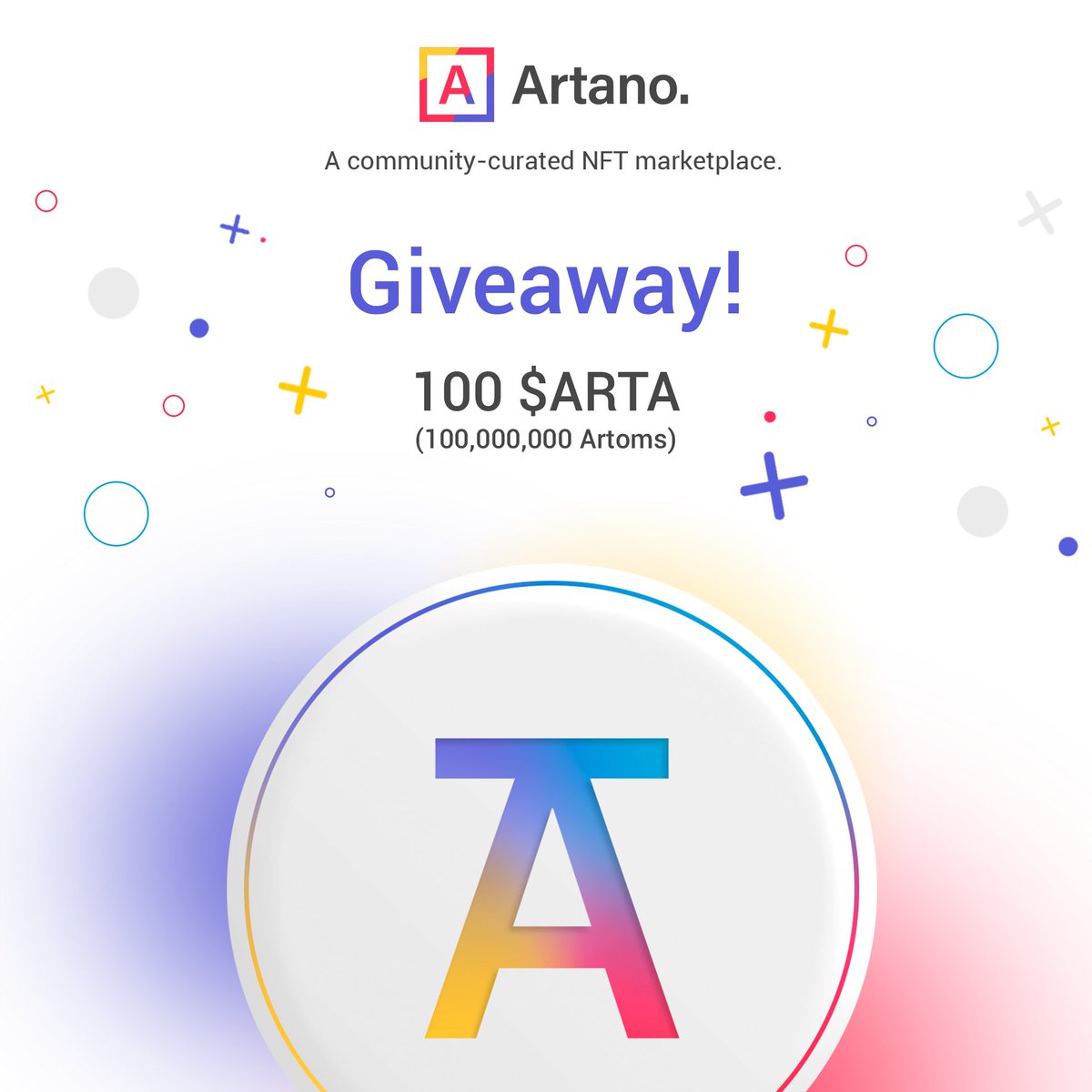 artano__io's tweet photo. 🎁APEIROGON GIVEAWAY🎁

As promised, you have a chance to win 100 $ARTA TOKENS ⚡

That's 100,000,000 $artoms, units of $ARTA!

1. Retweet this post.
2. Link one artwork you like &amp; tag a friend in the comments.

The marketplace is at https://t.co/S9P5nb5cjk 🔥 https://t.co/LbR1iCQwtq