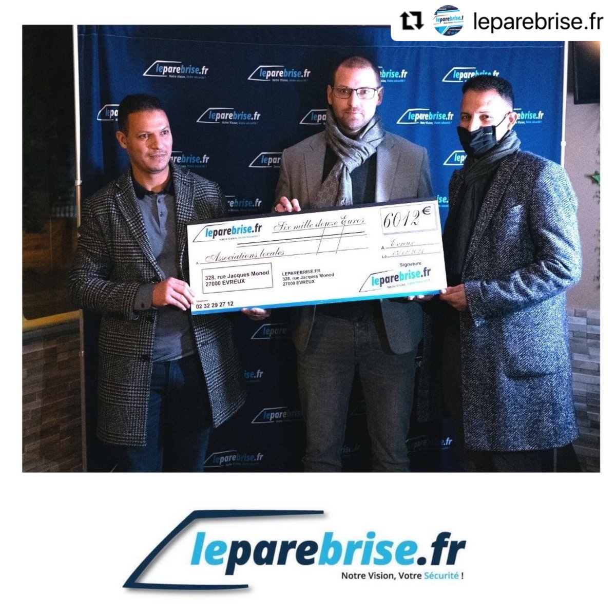 BODMERmathieu's tweet photo. Bravo à tous pour votre confiance et votre soutien 💪🏽👏🏼

#leparebrisefr #association #Ambassador #evreux #remisedecheque https://t.co/lvMB2E7kIT