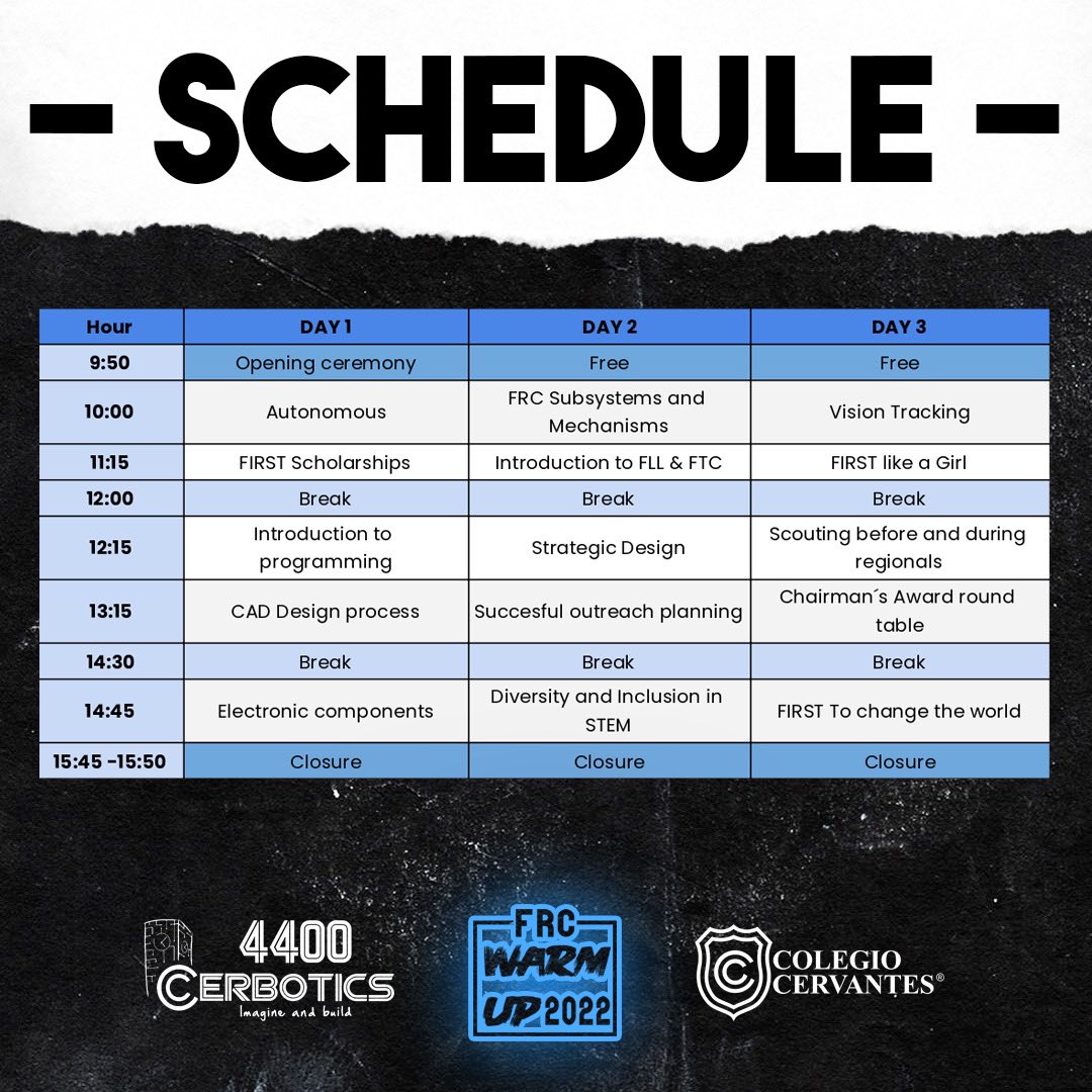 firstlikeagirl's tweet photo. Join us for the #FIRSTLikeAGirl workshop with #FRCWarmUp2022 Saturday at 10:15am ET and check out all the workshops presented by amazing teams.
Dec 16 - 18📆
Register 🖥️ OR
https://t.co/orPzPEPv3y
Join now! ⬇️
https://t.co/O6FA58s5Ps...
#MoreThanRobots #OMGrobots #Cerbotics4400 https://t.co/bsNNQA9hQ4