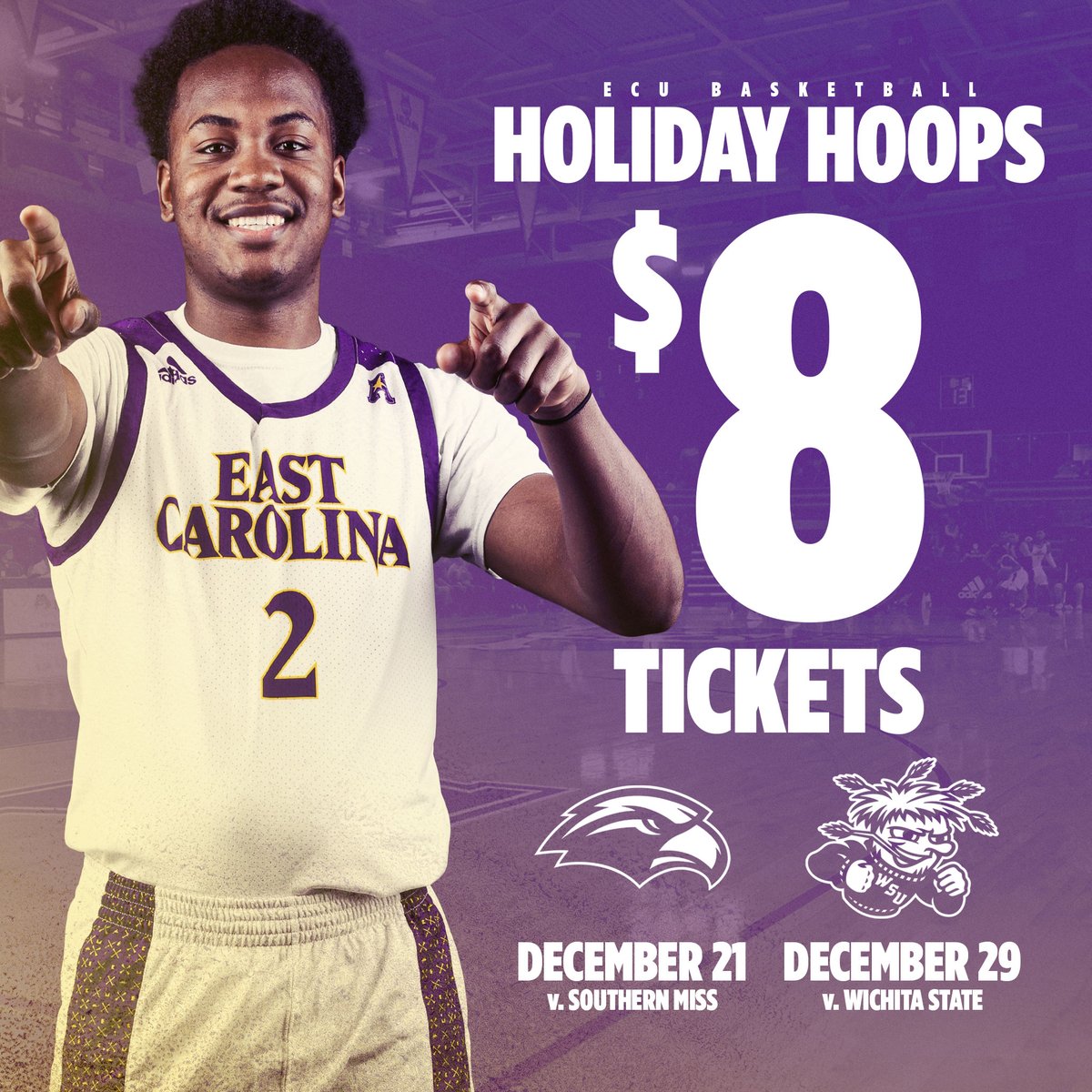 ecubasketball's tweet photo. While you're waiting around for tipoff, take advantage of our Holiday Hoops specials. Discounted tickets are now available for our next two home games!
ποΈ: https://t.co/d5wsXHrbEa
#PackMinges https://t.co/n39dZy5rMr