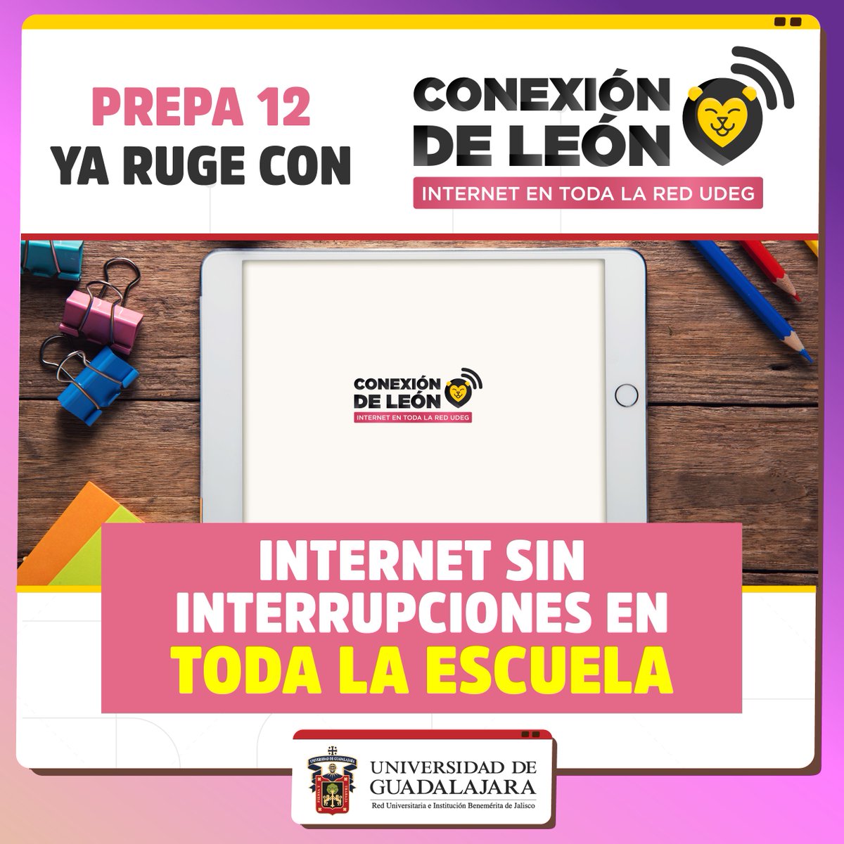 udg_oficial's tweet photo. Desde el comienzo de nuestra administración trabajamos para que todos los planteles de la #RedUdeG tuvieran conexión a Internet gratuita. 💻
Hoy la #Prepa12 del @sems_udg ya tiene conexión de león. 🖤🦁 https://t.co/21Rx2O0T1D