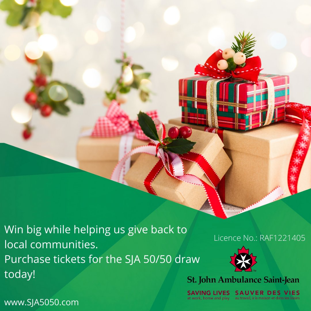 Put some cash in your pocket after the holidays! St. John Ambulance 50/50 draw has an estimated jackpot of over $3.1K (and there is still 10 days left to buy tickets!) Visit sja5050.com to check it out today.