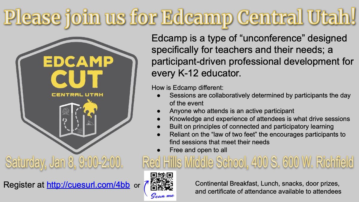 CUES4Training's tweet photo. Still isn't too late to register for EdCampCUT! We've got some cool swag and door prizes for attendees from some of our great educational sponsors like @jmattmiller @Sorareadingapp @Adobe @Lucid4Edu @SkillStruck @Starfalledu @SnowCollege @DiscoveryEd  &amp; @InfiniDLearning. https://t.co/Ux4Z7nRM8X