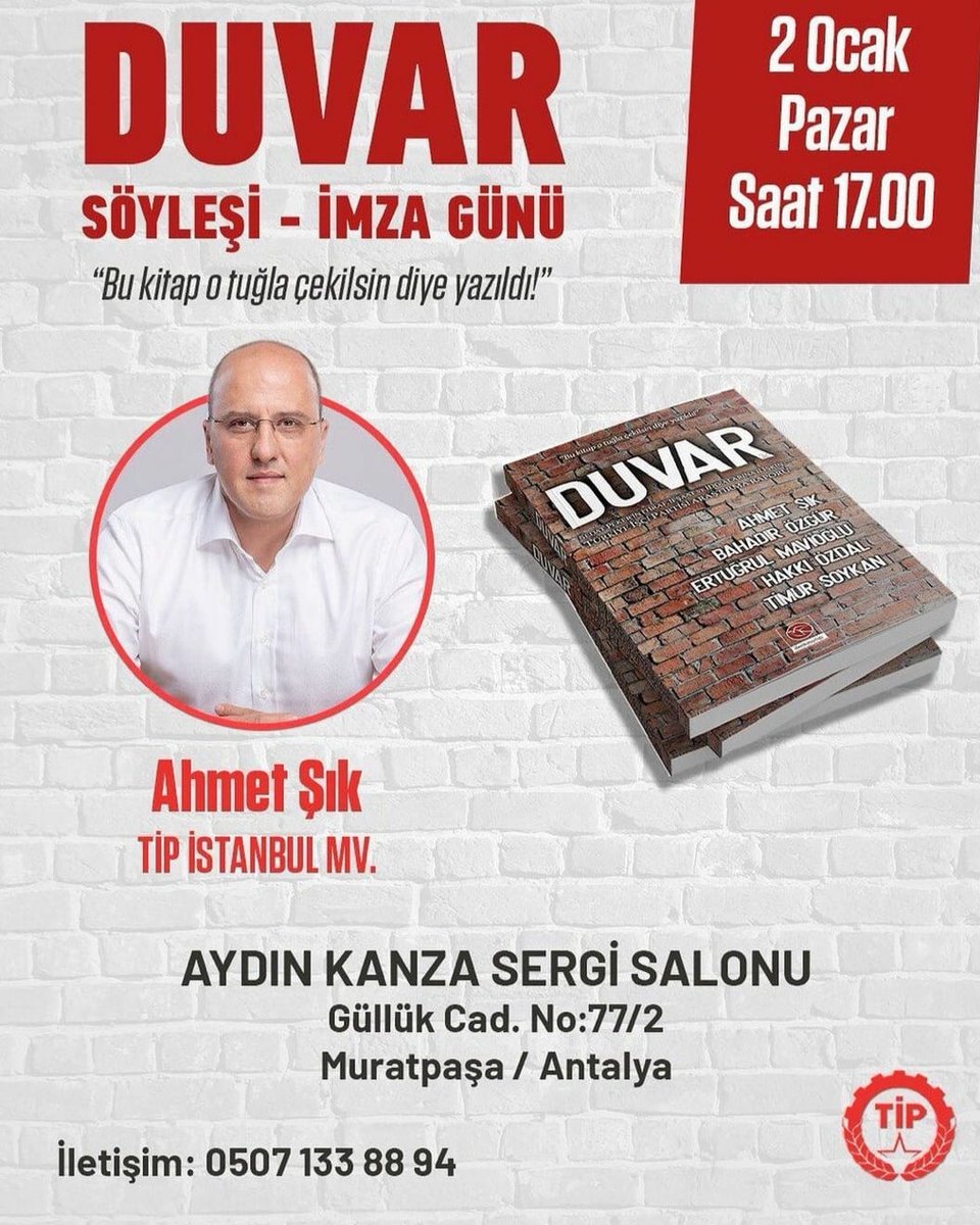 2 Ocak Antalya, tuğla çekilsin diye devam ediyoruz. Duvar kitabı söyleşisine tüm okurlarımız davetlidir