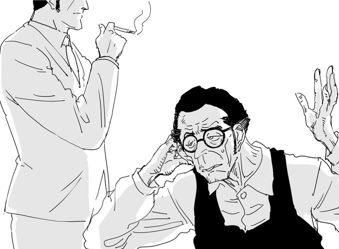 ファンボックスに『ゴルゴ13のデイブ・マッカートニー』リクエストが来たので、デイブの工房に、いつも無茶な依頼ばかりしてくる金払いはいい東洋人の客が来たところを描きました 