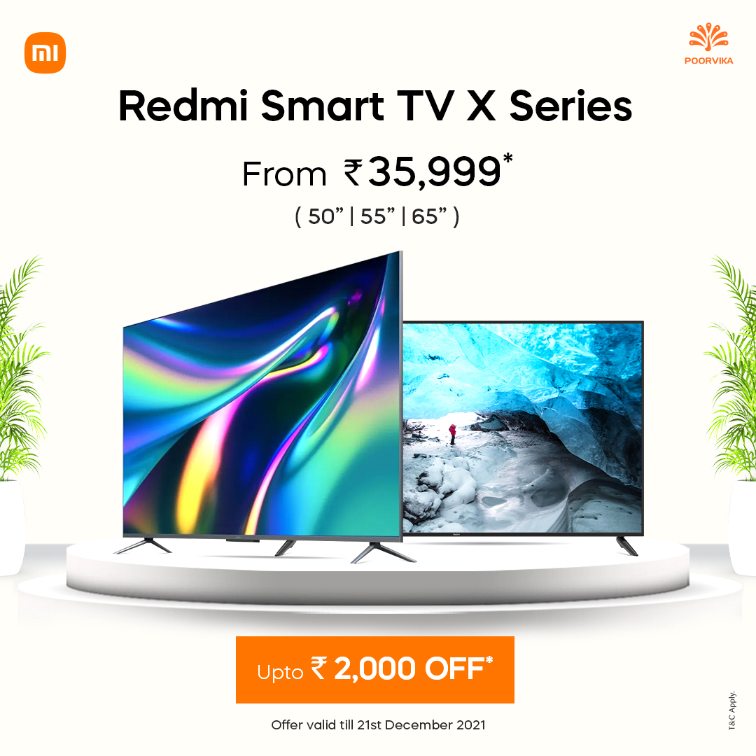 poorvika_india's tweet photo. Watch your favourite holiday shows on a New Smart TV! Get upto ₹2,000* off on Redmi Smart TVs, only at Poorvika. Order right away! Starting from just ₹14,999*! 

T&amp;C*.

Shop Online: https://t.co/dSv55Vm1LQ

#redmi #redmitv #redmitvxseries #redmitvx #shoponline #cashback https://t.co/b3PpKOfP90