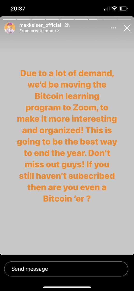 GavinFulcher's tweet photo. @maxkeiser max, there is someone impersonating you on Instagram, asking for Bitcoin in return to join a private telegram/zoom group with you. Worth putting a warning message out.. https://t.co/aB9OizG83J
