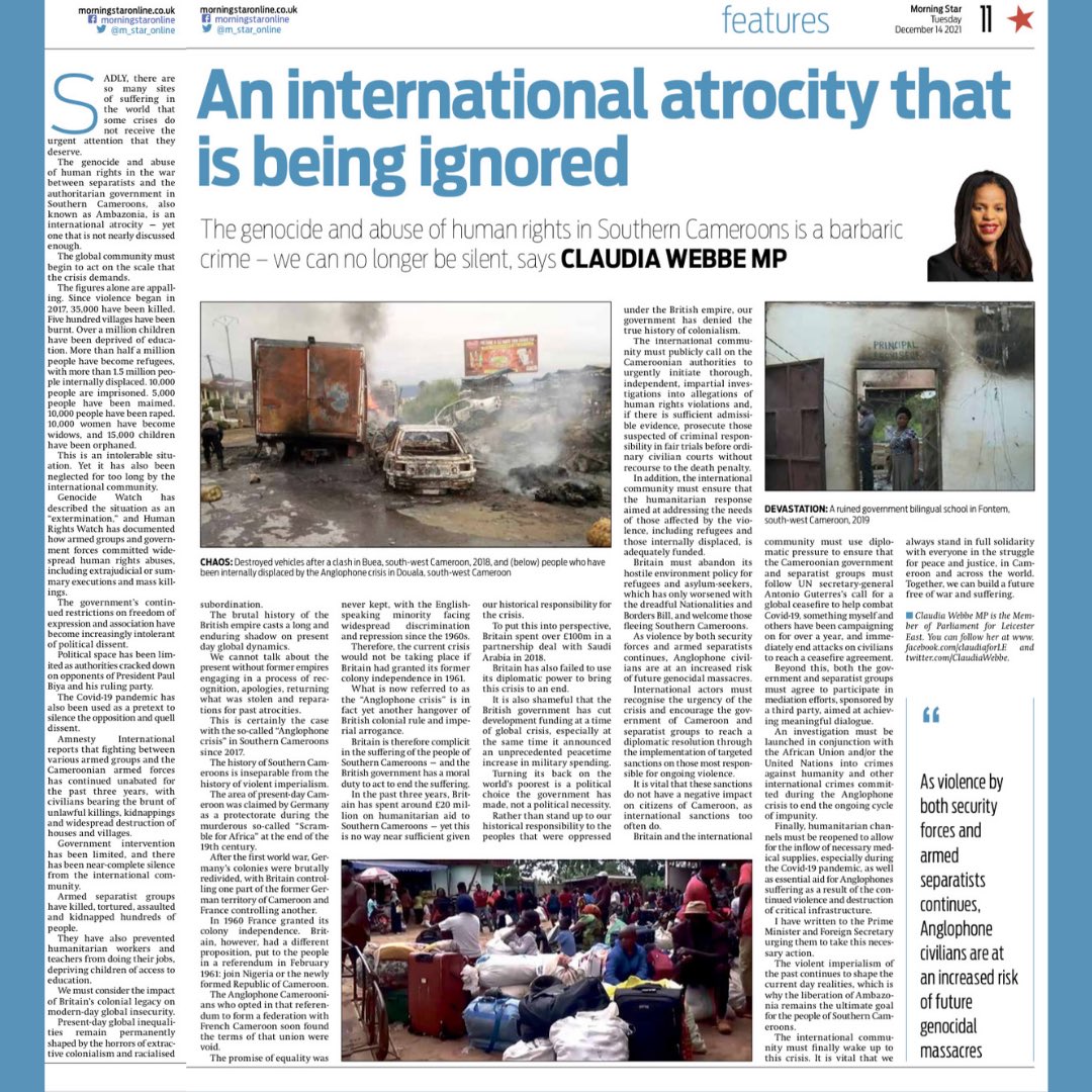 Southern Cameroons - An international atrocity that is being ignored

We can no longer be silent.

My latest article 👇🏾👇🏾👇🏾👇🏾

morningstaronline.co.uk/article/f/inte…