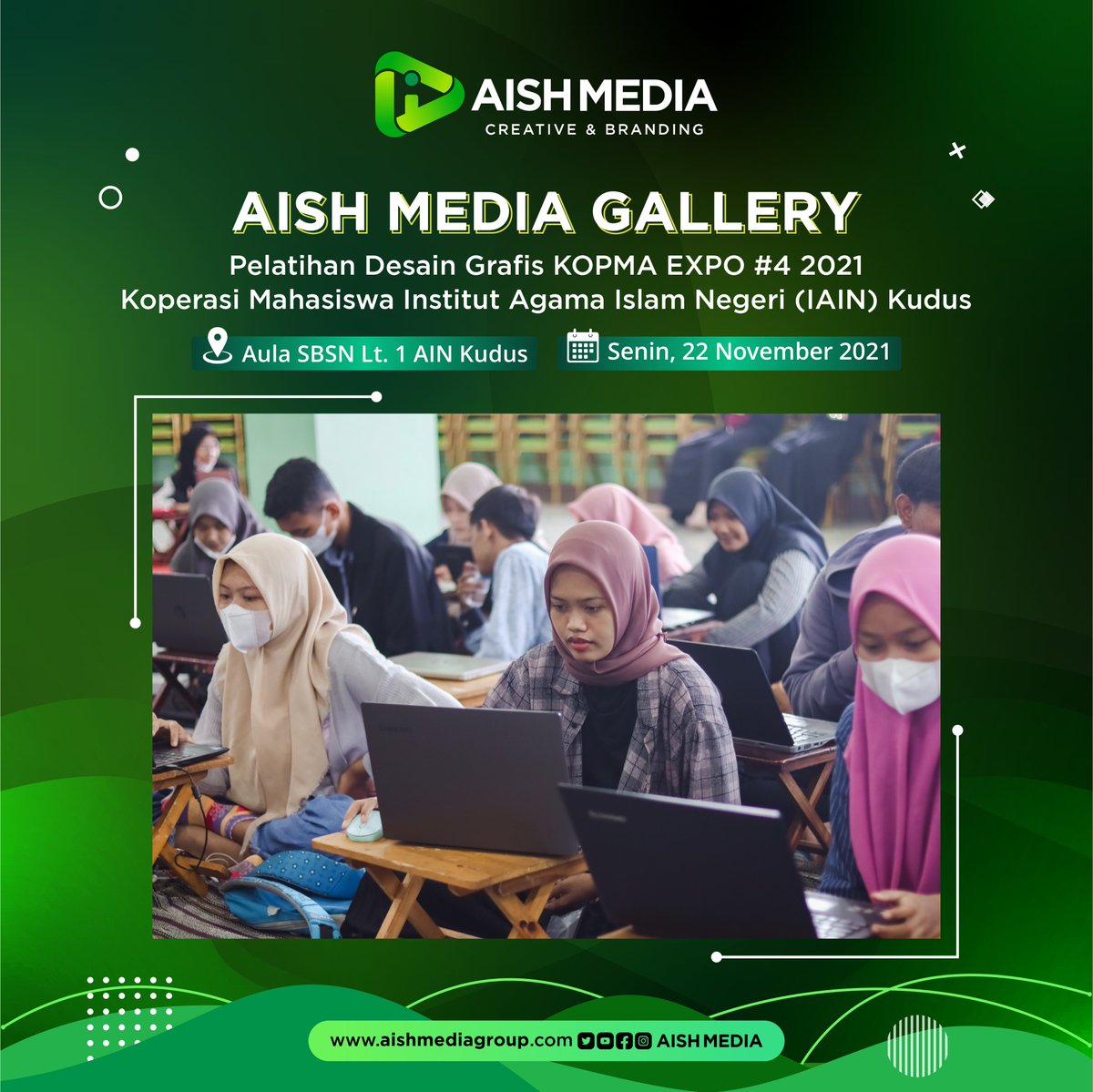AishMedia's tweet photo. PELATIHAN DESAIN GRAFIS
KOPMA EXPO #4 2021 Institut Agama Islam Negeri (IAIN) Kudus.

#aishmedia #aishmediagroup #PelatihanDesainGrafis #PelatihanDesain #DesainGrafis #WebinarDesainGrafis #WebinarDesain #PelatihanVideografi #PelatihanFotografi #PelatihanEditingVideo #IAINKudus https://t.co/ynSKNBrTaw