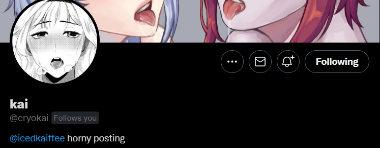 icedkaiffee's tweet photo. hello friends i made an nsfw acct DFGLKJDFLKGJN @cryokai 

minors dni thank u https://t.co/INNgTX19Jk