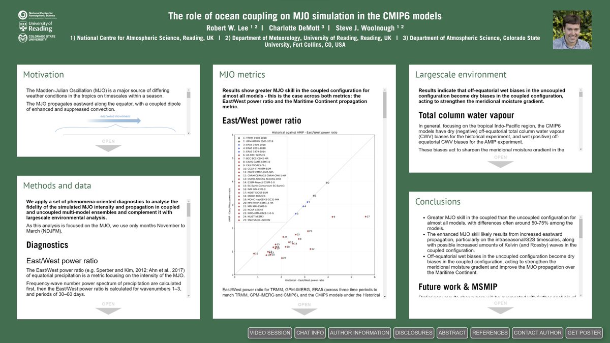 Today is MJO day at #AGU21! Talks (A51G, A52G) this morning and posters (A55U) this afternoon.

I'll be on chat for my poster (A55U-1713) 9:15-9:45am, 11am-2pm, and 5-6pm CST on chat and certain times within that on video link. Come by and say hi!

…21fallmeeting-agu.ipostersessions.com/Default.aspx?s…