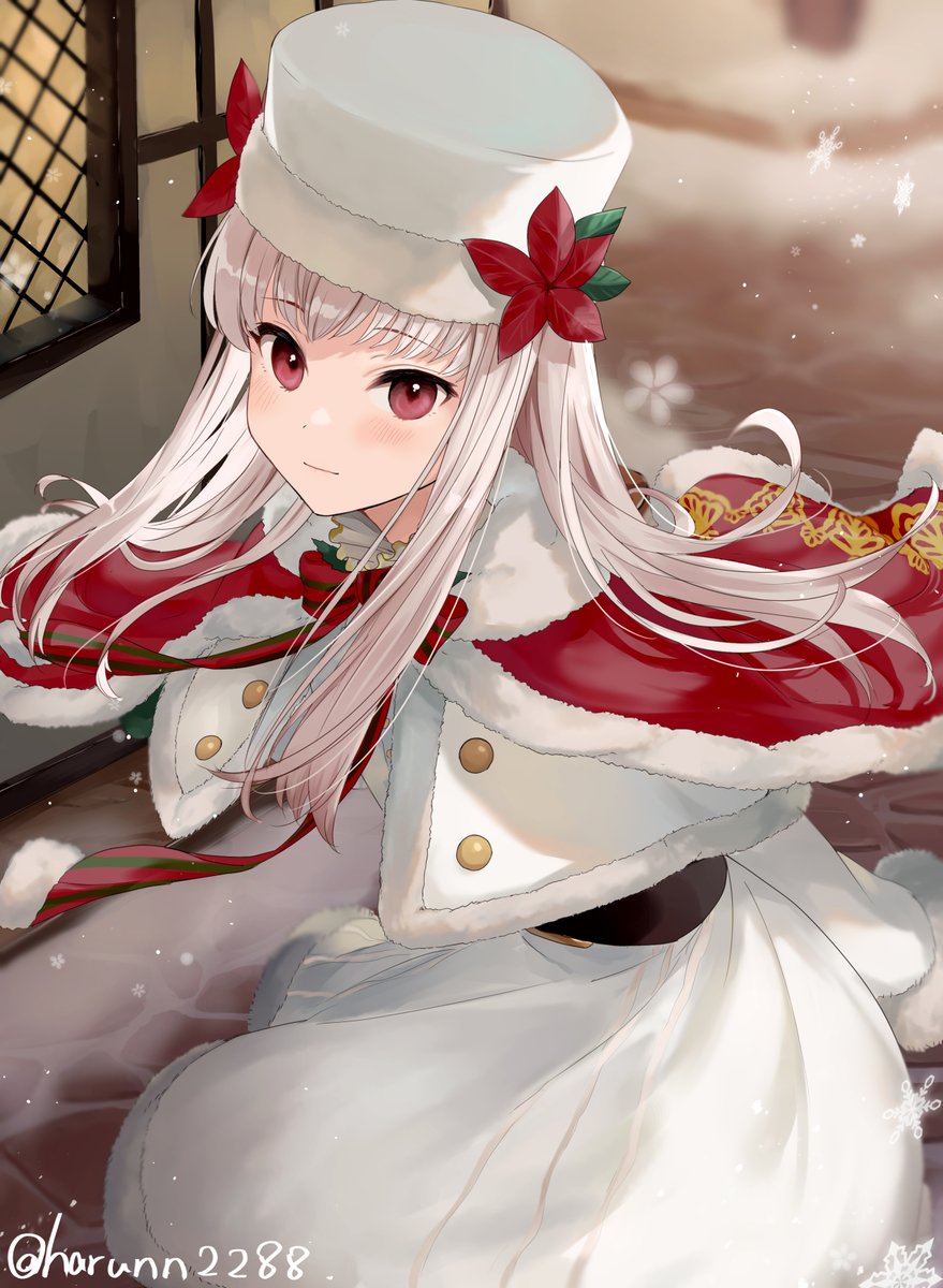 lysithea von ordelia 1girl solo long hair white hair fur trim dress hat  illustration images