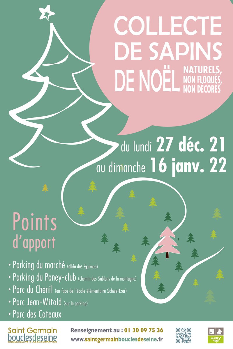 MarlyLeRoi_78's tweet photo. En partenariat avec la @CA_SGBS78, la Ville organise du 27 déc. au 16 janvier inclus la collecte de vos sapins de Noël, naturels, non floqués, non décorés,  
5 points d'apport : parcs Witold, du Chenil, des Coteaux, parkings du marché et du poney-club. https://t.co/bk38cn4eAD