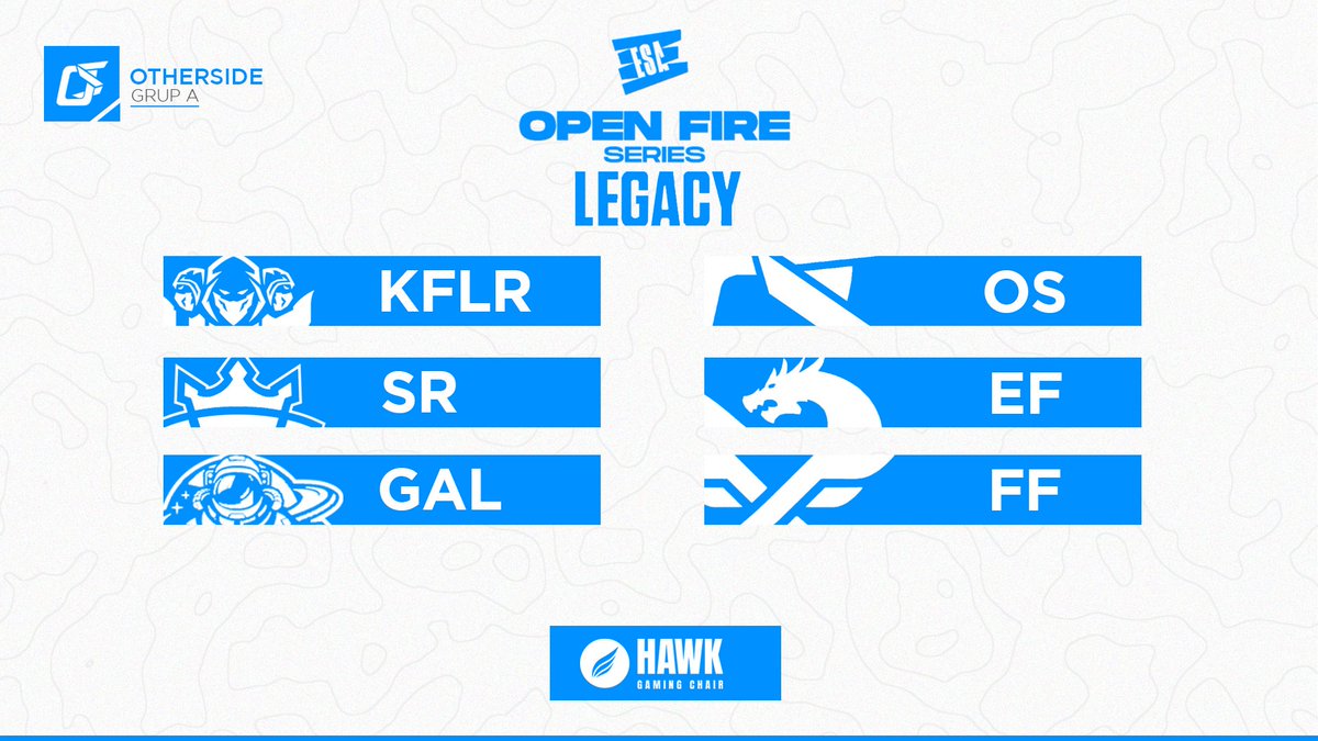 OtherSideTR's tweet image. . @ESAesports Open Fire Series LEGACY A Grubu ve rakiplerimiz

Turnuvadaki tüm takımlara başarılar dileriz!
#letsgOS #findyourpath