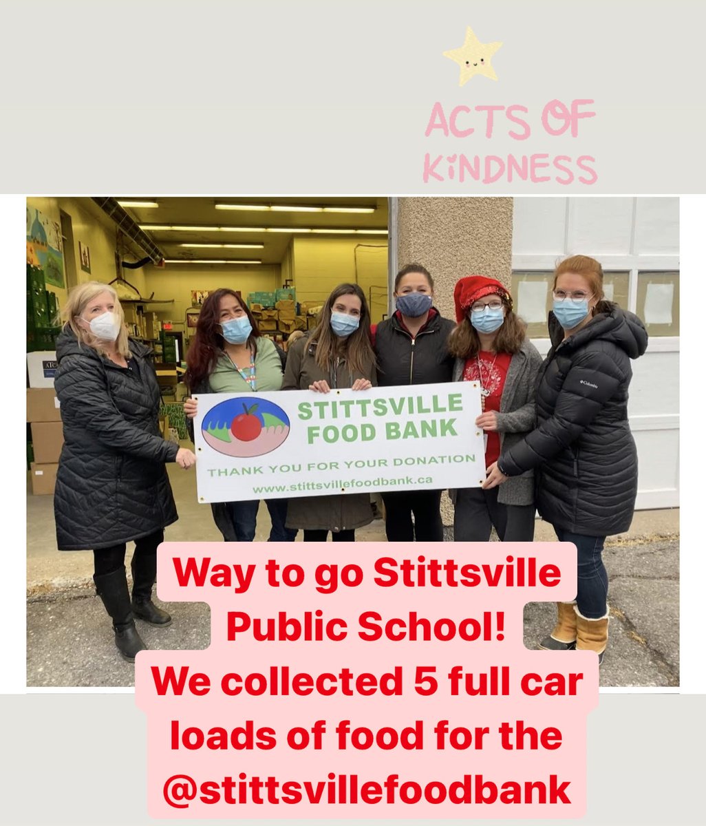 StittsvillePS's tweet photo. Our fabulous community, led by the SPS Kindness Committee, donated 5  car loads of food to the @stittsvillefoodbank! #SPSrocks #kindnessmatters
@OCDSB https://t.co/MPXyBdo6kA