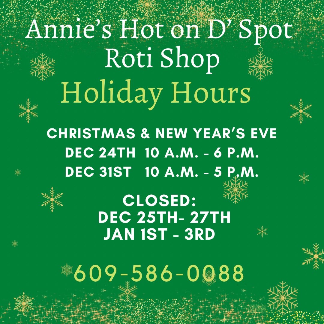 NJRotiShop's tweet photo. #holiday #hours https://t.co/x266oMkXOW