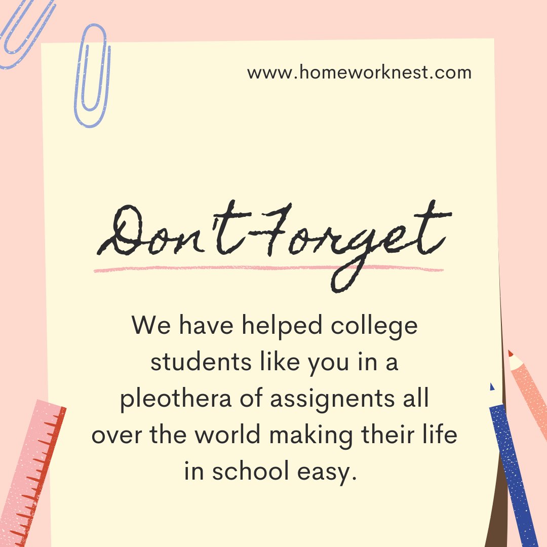 HomeworkNest's tweet image. Hard work is for kids. Legends go for smart working. Think smart and invest your time in learning instead of writing/
Visit us on homeworknest.com and hire the best tutors for your work.
#Homework #Presentation #PaperWriting #Writing #Assignment